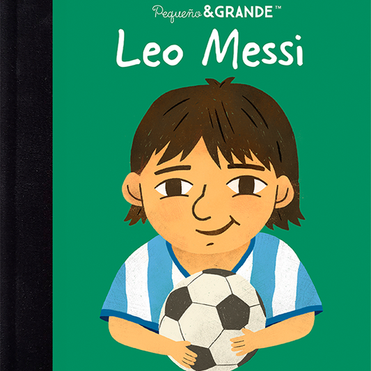 Book cover of 'Leo Messi' with a child holding a soccer ball on a green background
