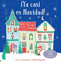 Front cover of the Usborne children's sticker book '¡Ya casi es Navidad!' showing a festive winter village scene with snow, decorated houses, Christmas trees, and holiday characters on a blue background.