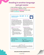 Reading guide for children with text and icons on a white background